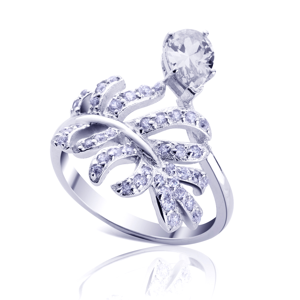 Shiny gemstone leaf adjustable 925 silver ring wholesale