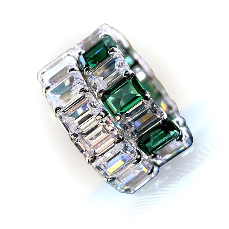 White And Green Zircon Silver Ring Channel Jewelry Imitation Geometric