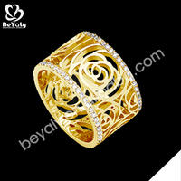 Fashion silver cz hollow flower design fake gold jewelry