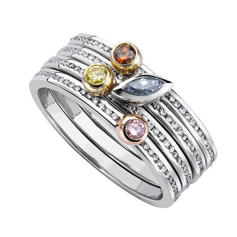 product-BEYALY-925 Silver Wedding Stacking Cz Multi Finger Ring Couple Set-img-2
