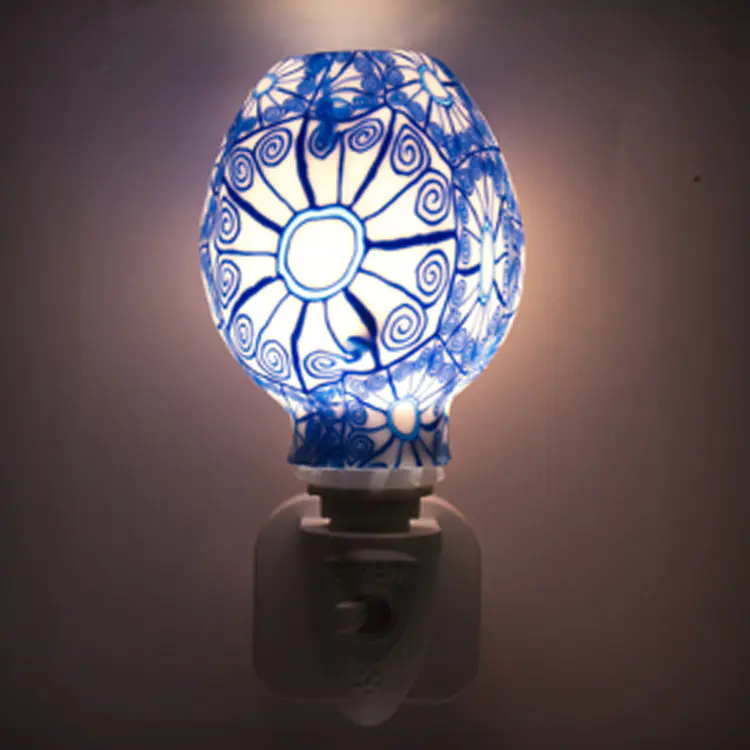 ETL CE SAA CB BS Aroma Essential Oil soft Art glass blue flowers design night light 110v 220v 7w GL-RT06