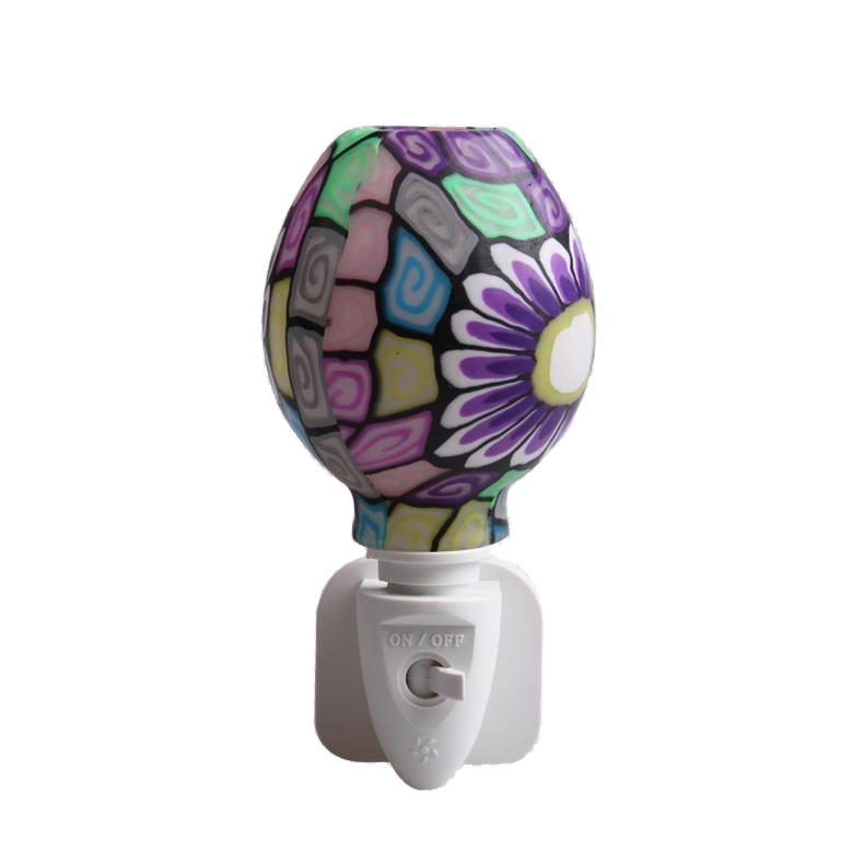 GL-RT04 OEM Purple Mosaic design Aroma Essential Oil soft Art glass night light for home decoration