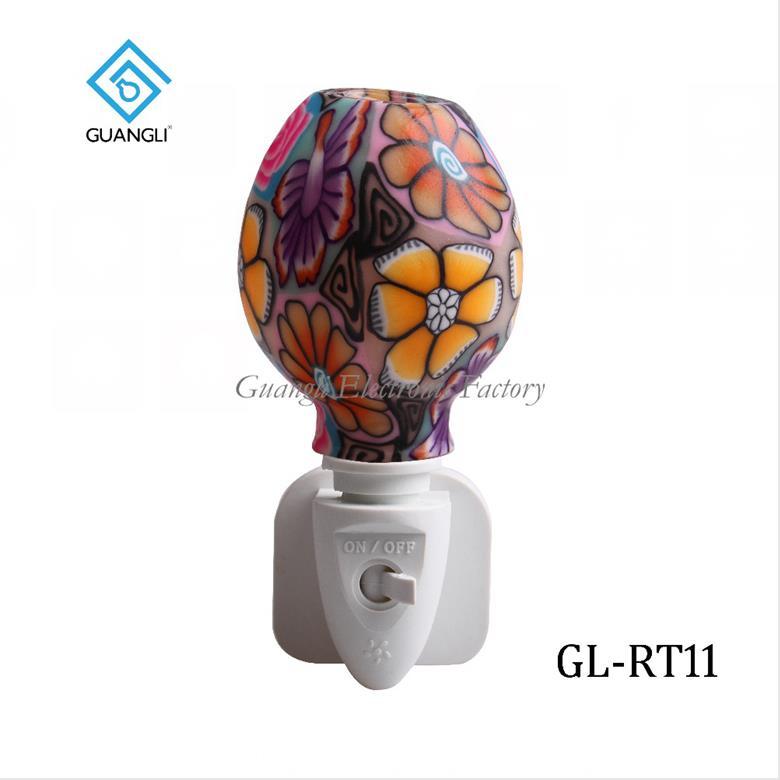 GL-RT11 OEM Purple Mosaic design Aroma Essential Oil soft Art glass night light for home decoration