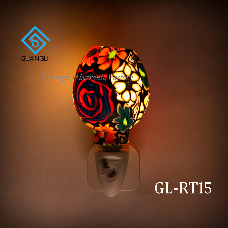 ETLCE SAA CB BS Aroma Essential Oil soft Art glass colorful flowers design night light 110v 220v 7w GL-RT06