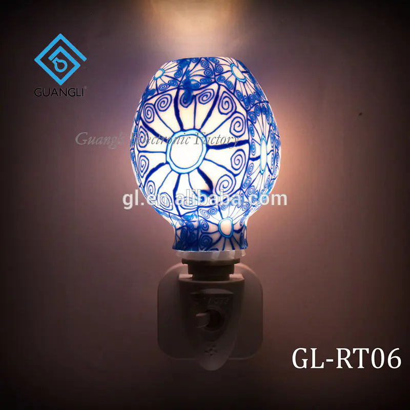 ETL CE SAA CB BS Aroma Essential Oil soft Art glass blue flowers design night light 110v 220v 7w GL-RT06