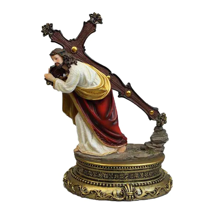 2020 Best Selling Polyresin Jesus Carring Cross on the Way to Calvary Statue
