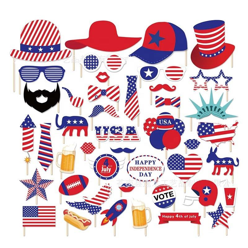 American Independence Day Decorations 44 Pcs Cutouts Photo Props Hairpin US Theme Party Favors for Festivasl Celebration