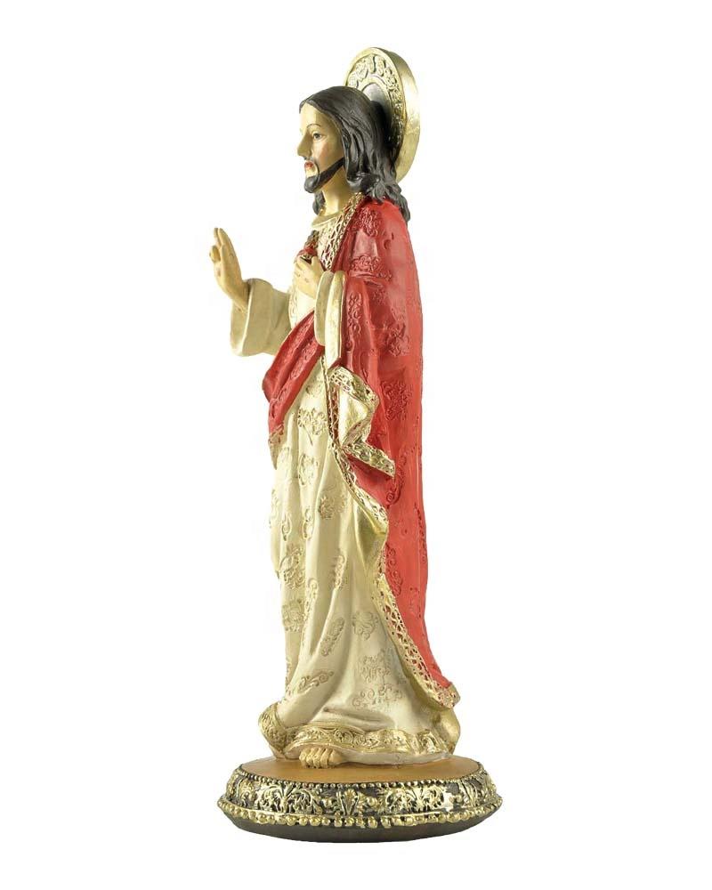 Stock Products Polyresin Sacred Heart of Jesus Statue Standing on Round Base 8