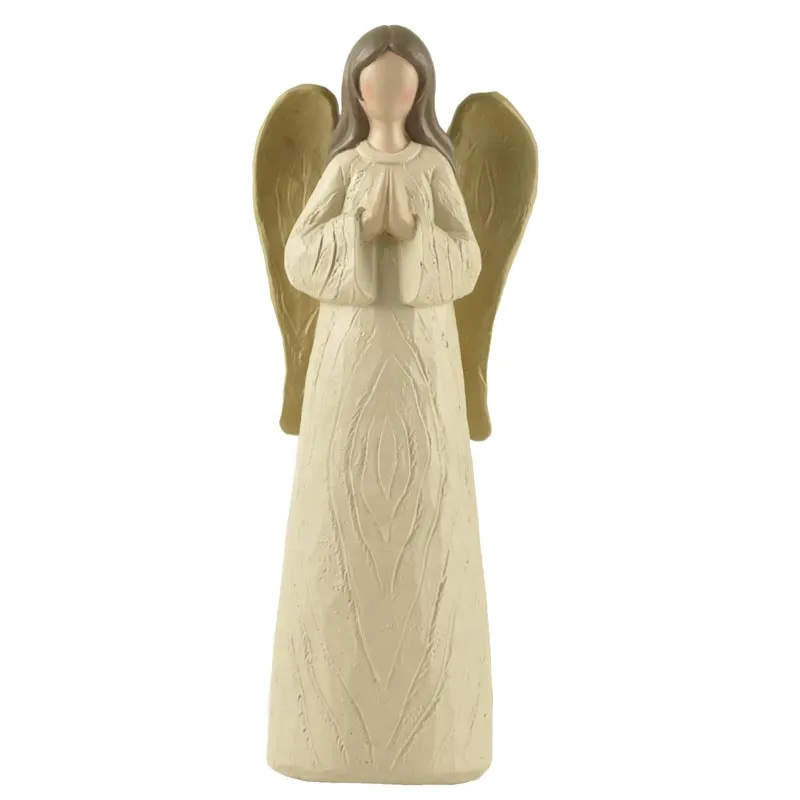 HOT SALE Wood Textured Resin Praying Angel WIth Wings Little Angels Home Decoracion
