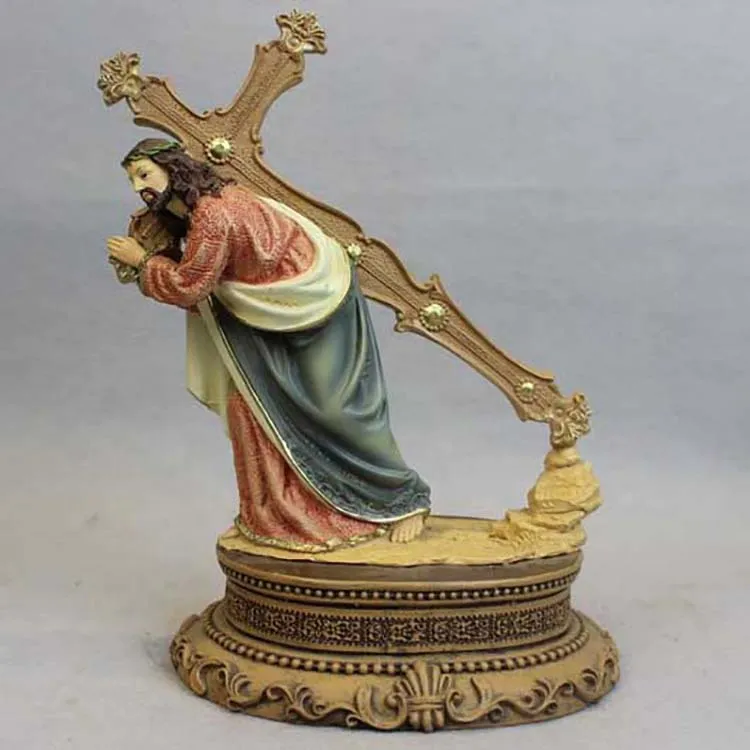 2020 Best Selling Polyresin Jesus Carring Cross on the Way to Calvary Statue
