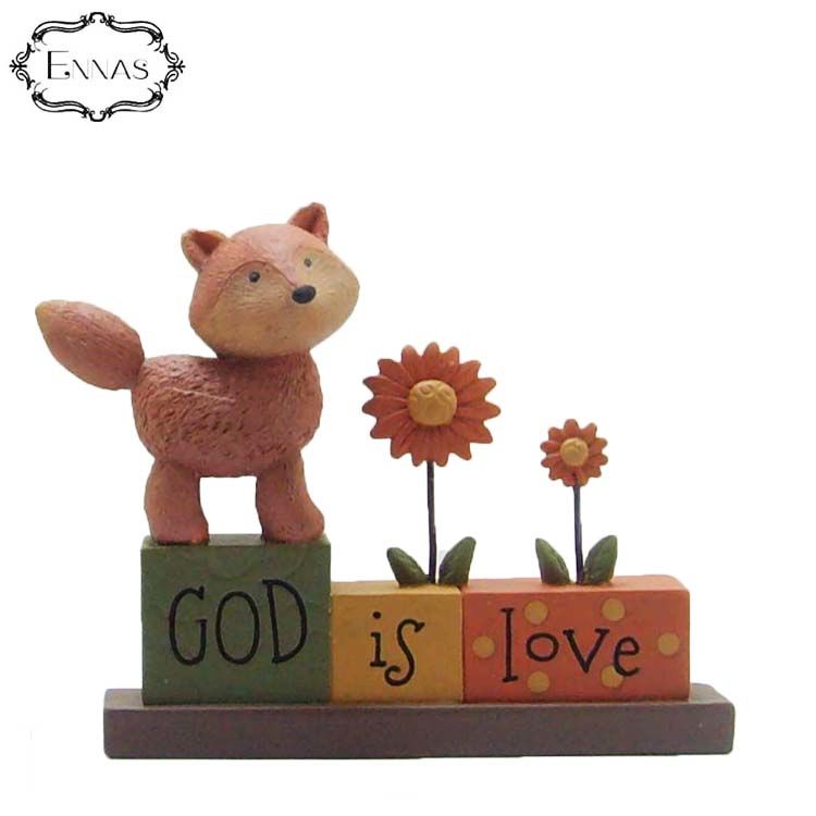 Resin figureof 'GOD IS LOVE'blockswith fox/flowers religion decoration supplies