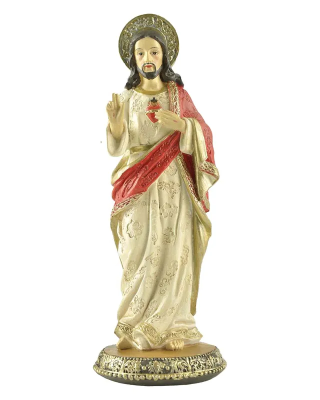 Stock Products Polyresin Sacred Heart of Jesus Statue Standing on Round Base 8