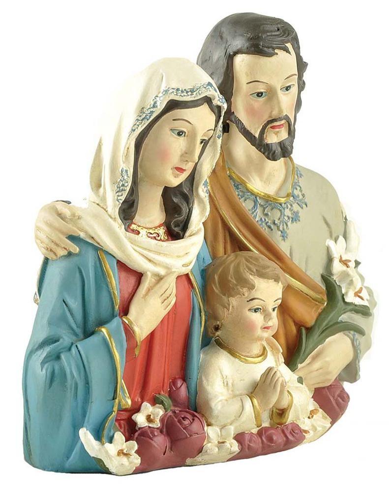 Stock Products Polyresin Praying Holy Family Bust w/Flowers Decoration