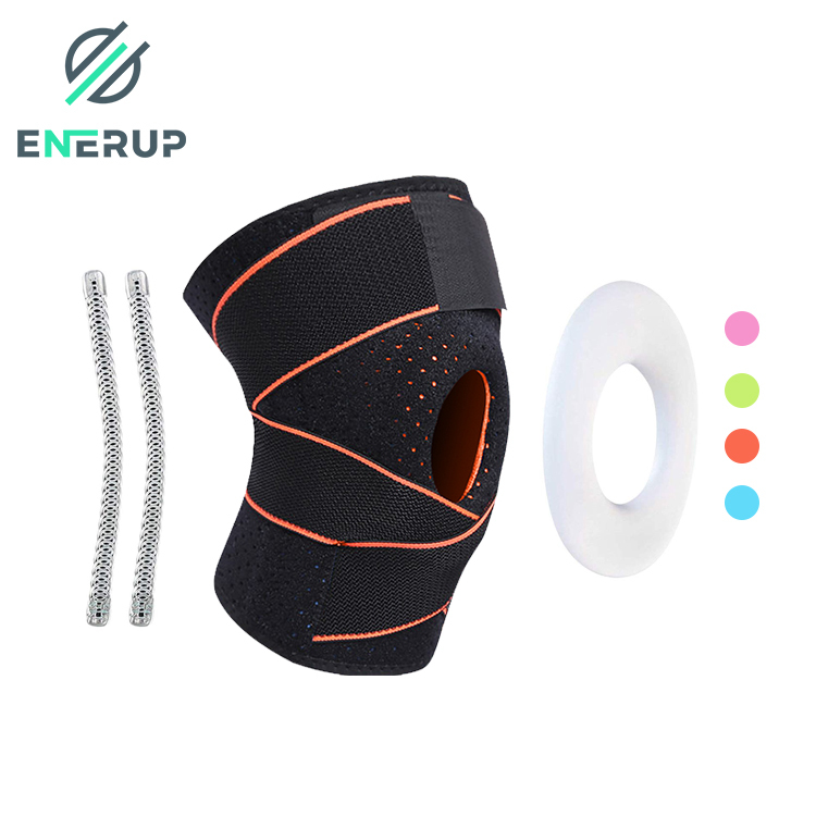 Enerup open patella spring neoprene gel pads knee wraps sleeve support brace with side stabilizers & wrap