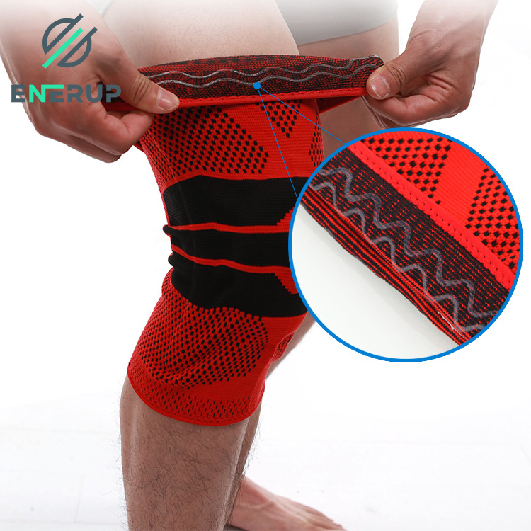 Enerup Soft Compression Sports Silicone Spring Full Powerlifting Knee Pad Support Brace Sleeve