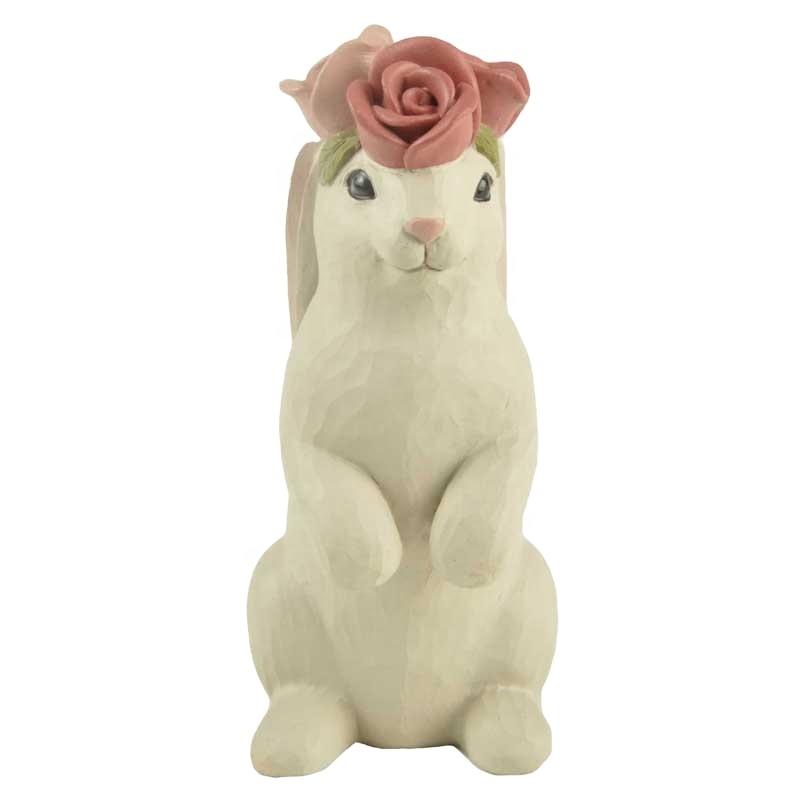 2020 New design holiday garden resin easter bunny gift standing rabbit with flowers