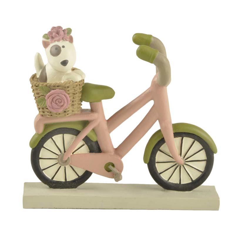 Hot Sale New Design Custom Resin Pink Bike with Pup in Basket Decoration