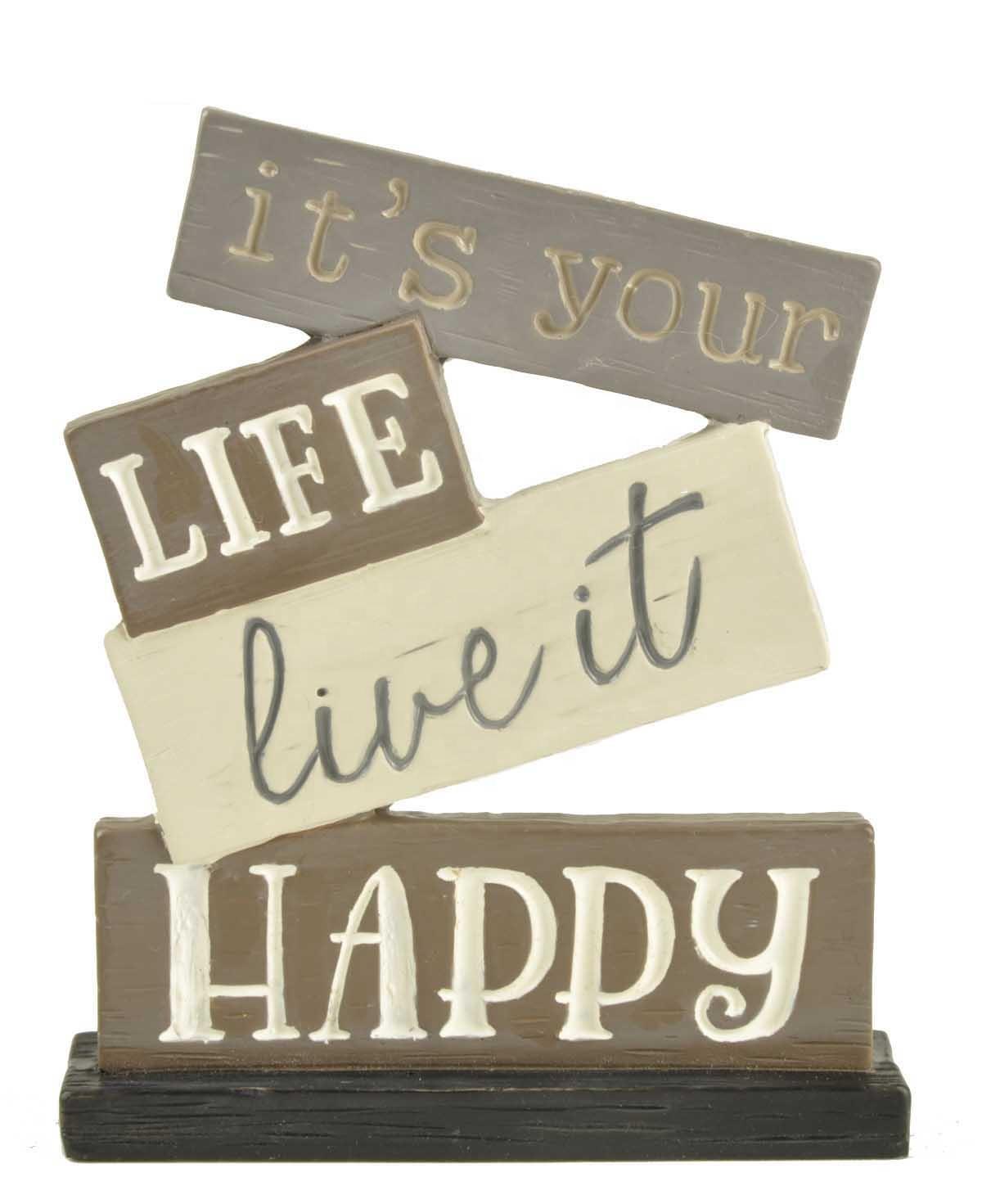 Gifts & Crafts Polyresin Figurines "IT'S YOUR LIFE LIVE IT HAPPY" STACKED BLOCKS Home Decoration Sculpture
