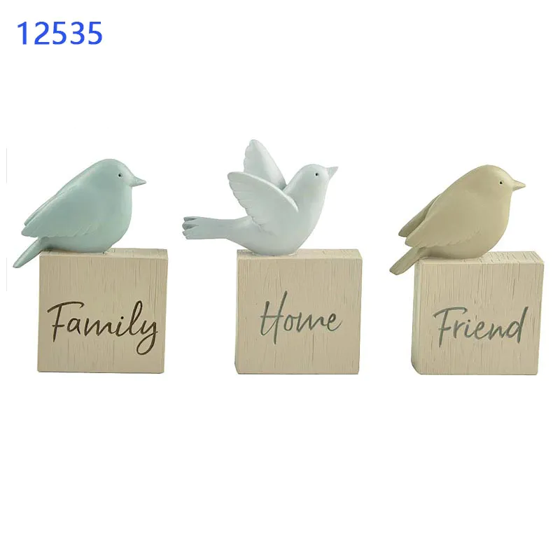 Garden Fairy Figurines Wholesale Candy Resin 3 Bird on Block For Home Friend Family Resin Sculpture
