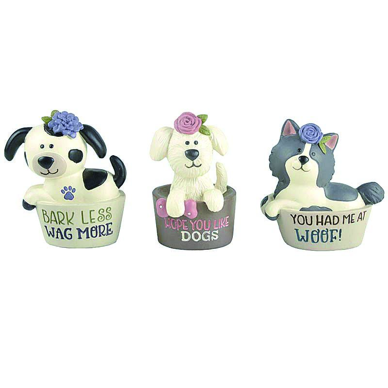 2020 Hot Sale Figurine Polyresin Set of 3 Dogs in Their Beds with Wordings