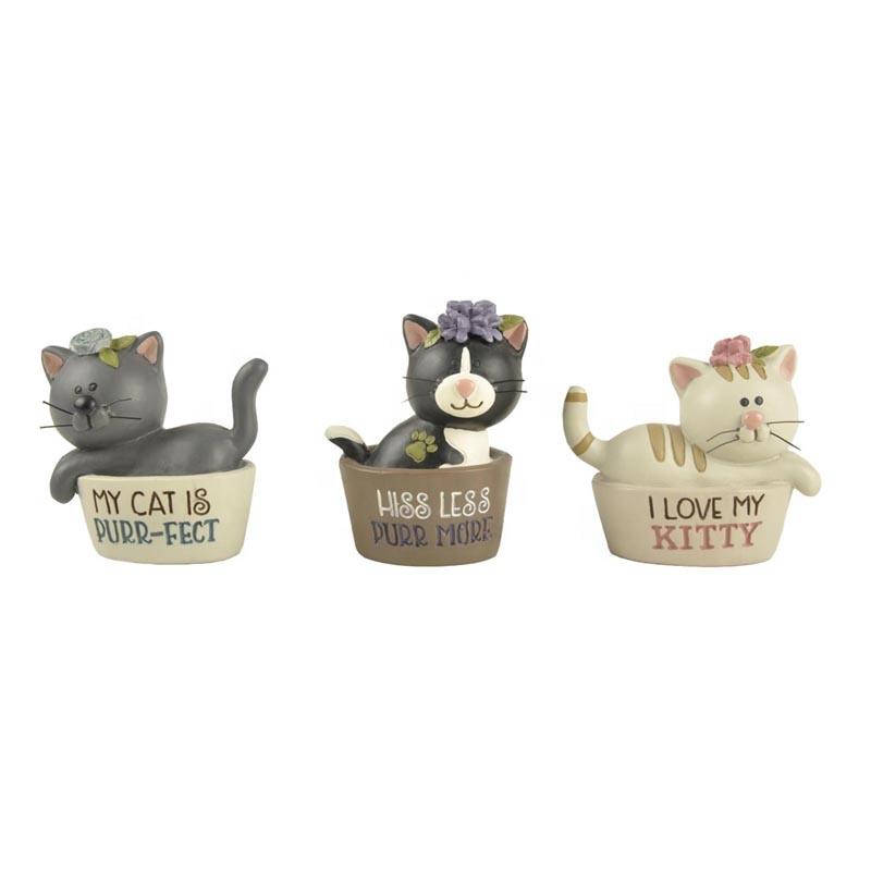 2020 Catch Your Eyes Figurine Polyresin Set of 3 Cats in Their Beds with Wording