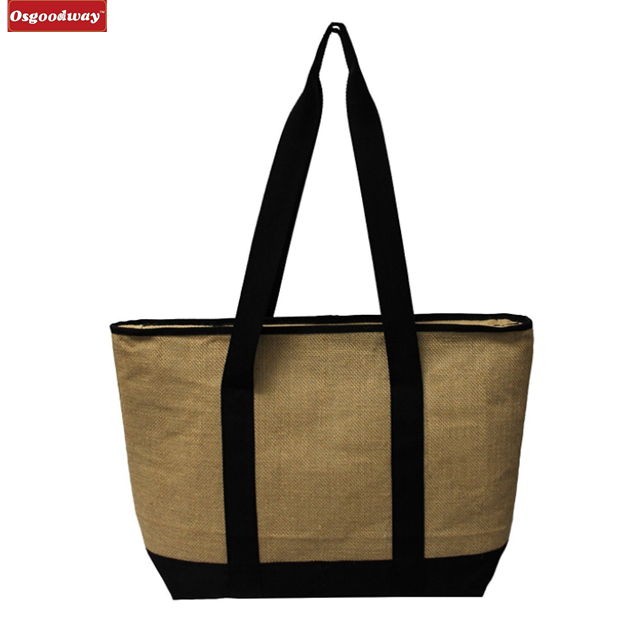 Osgoodway Waterproof Insulated Grocery Bag Jute Shopping Thermal Cooler Tote Bag for Picnic Travel