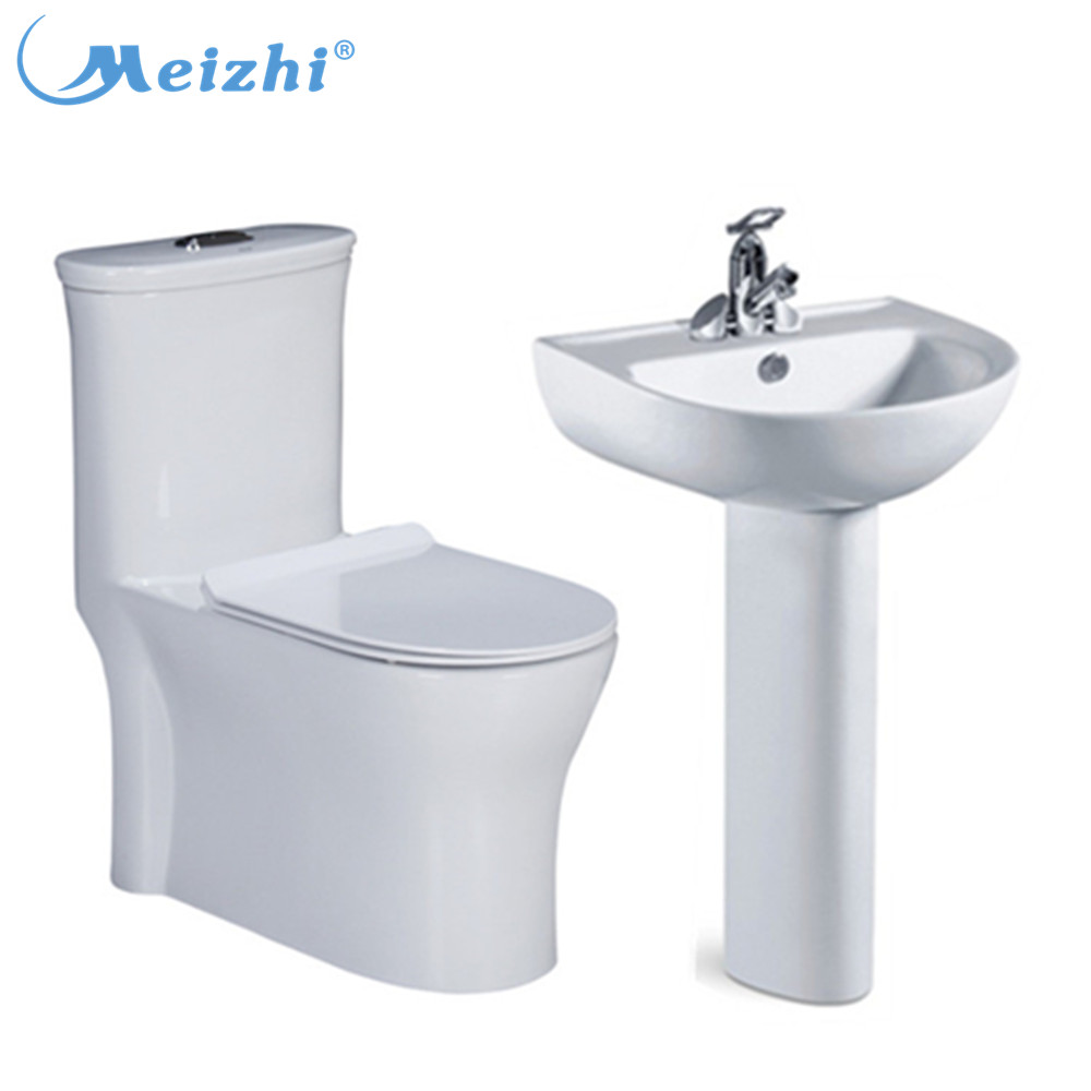 Sanitary ware factory ceramic one piece toilet wash basin with pedestal