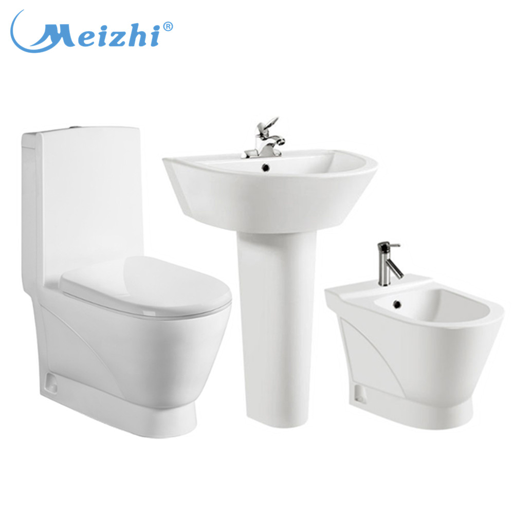 Big outlet 4inch wash down one piece toilet and basin bidet set
