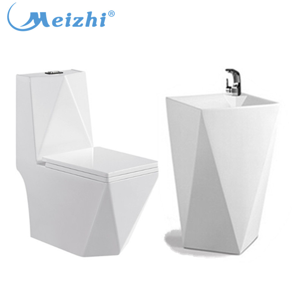 Diamond ceramic toilet one piece pedestal basin
