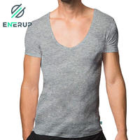 Enerup Short Sleeve Deep V-Neck Undershirt Cotton Micro Modal spandex Invisible Custom White Blank T Shirt