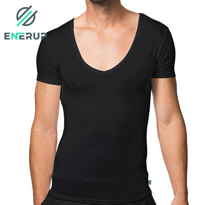 Enerup Invisible Organic Bamboo Cotton Fabric Deep V-Neck Undershirts Short Sleeve Blank Gym Compression T Shirt