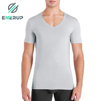 Enerup Wholesale Custom Soft Comfy Organic Bamboo Cotton Blend Fiber Short Sleeve Undershirts V-Neck Mens T-shirt