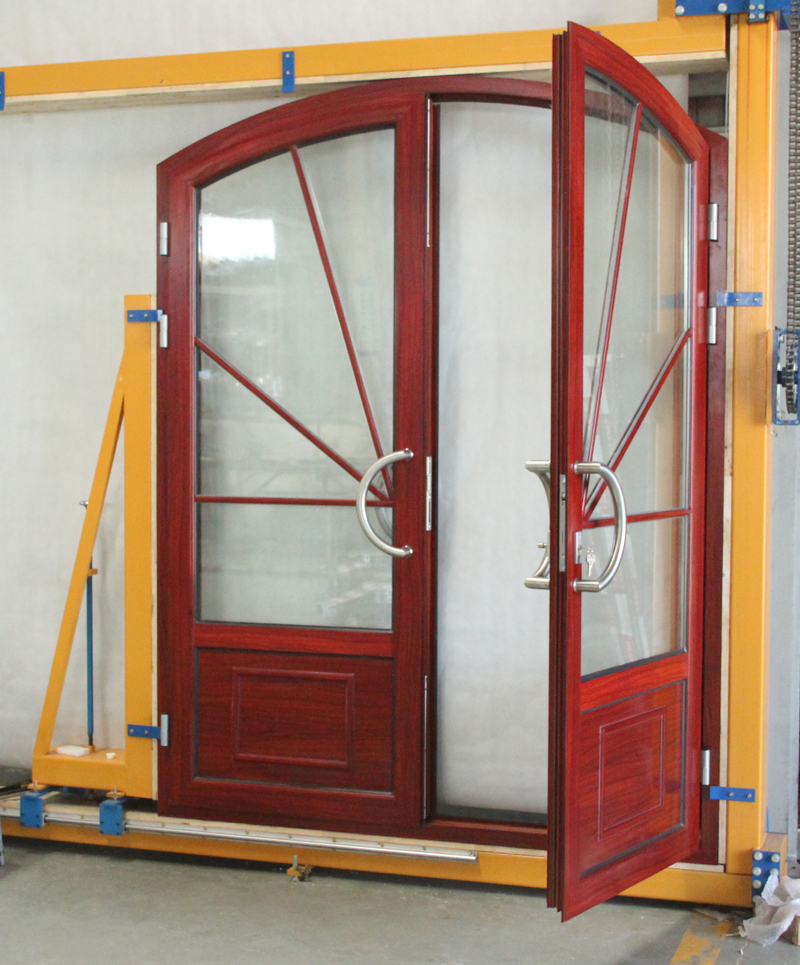 Wood grain aluminium heavy duty glass automatic exteriorsliding door