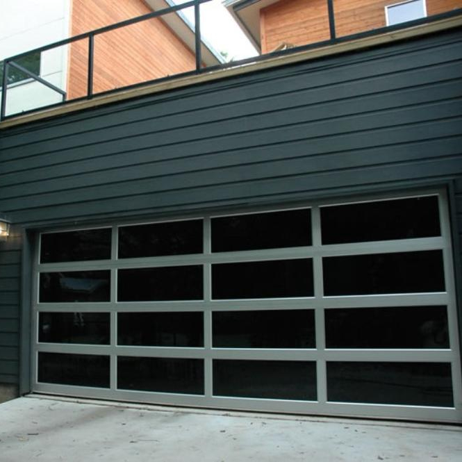 Contemporary motorized aluminium panoramic glass garage door
