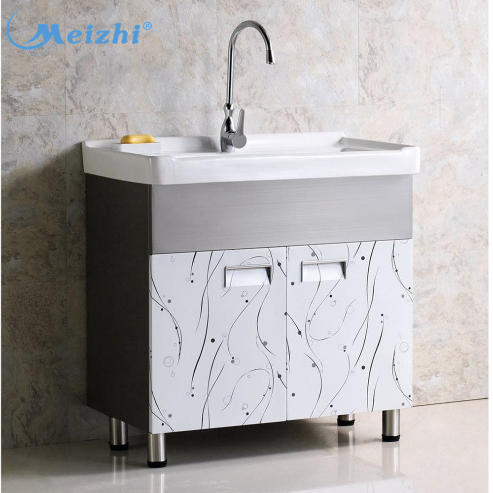 China stainless steel floor standing design bathroom vanity with laundry sink