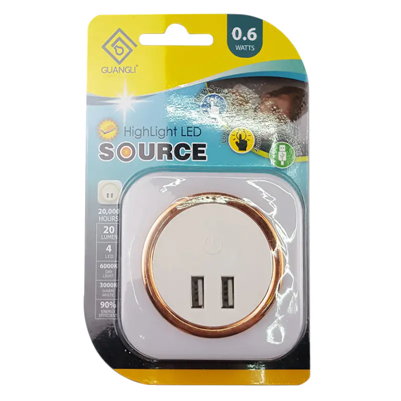 High quality touch sensitive led night light with dual USB for bedroom for fast charger