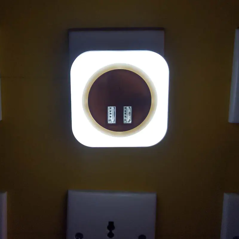 OEM A92 5V 2A Output Travel square Dimmer inductio LED Night Light dual USB Wall Plate for Fast Charger