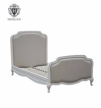 HL159-106 French Style Antique Design High Headboard Wooden Upholstered Fabric Adult Single Bed