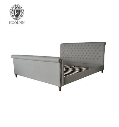HL026K Latest Stylish French style Antique Designs Furniture Wooden Upholstered Wood Kids Double Fabric Bed