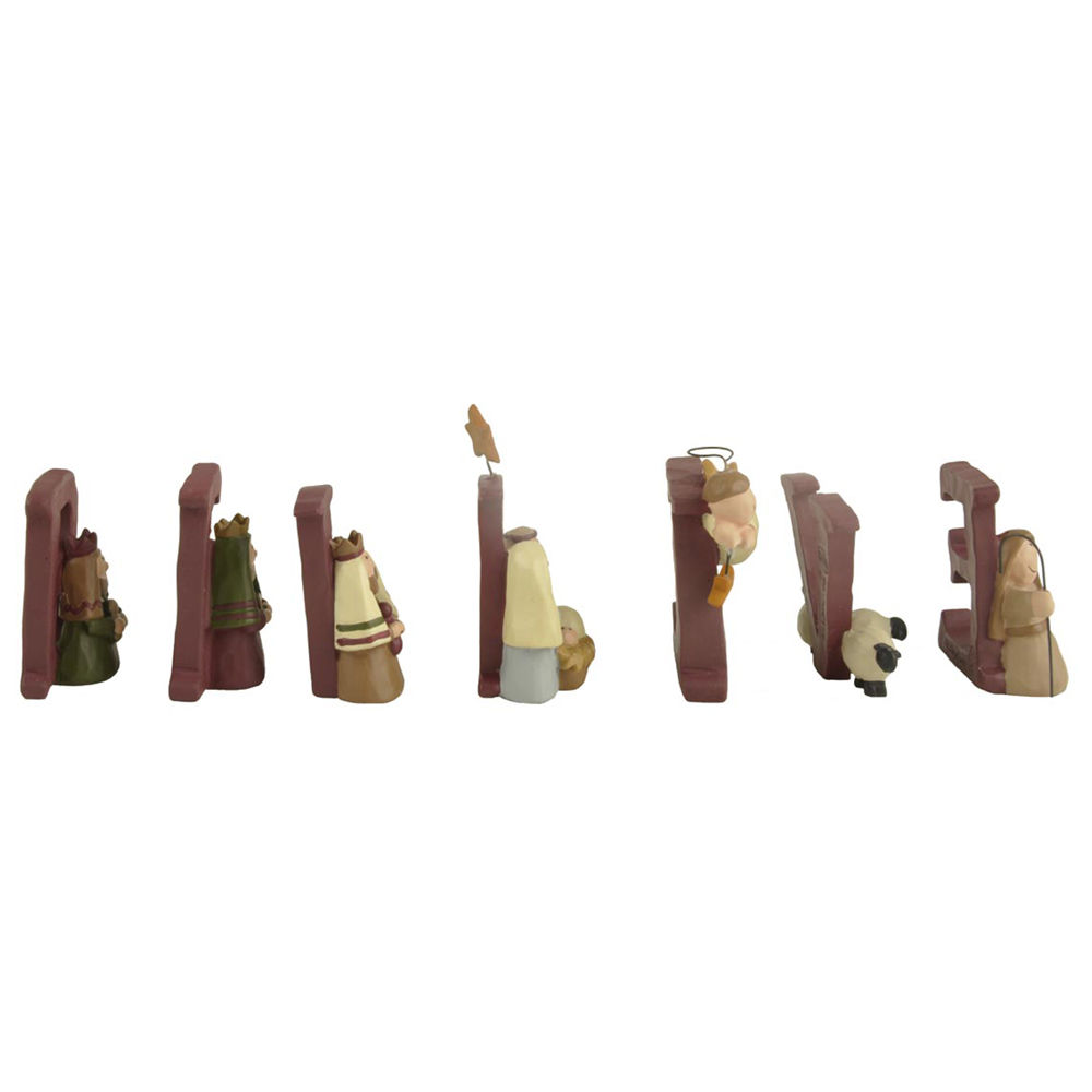 New design polyresin S/7 'B-E-L-I-E-V-E' nativity figurines set