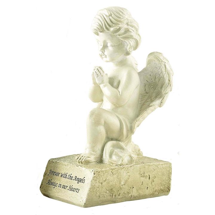 Resin Art Creamy-white Angelic Praying On Base Latex Angel Statue For Decor