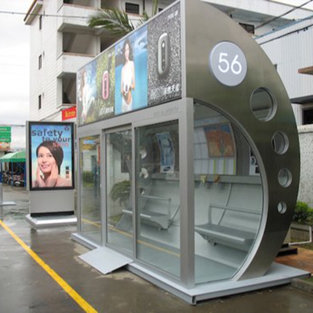 Manufacturer Street Aluminum Bus Station Shelter with advertising led lightbox for Middle East city furniture