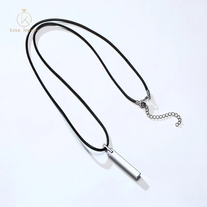 Hot Selling Simple one-shaped engravable tungsten steel necklace long pendant wax rope necklace PN-703