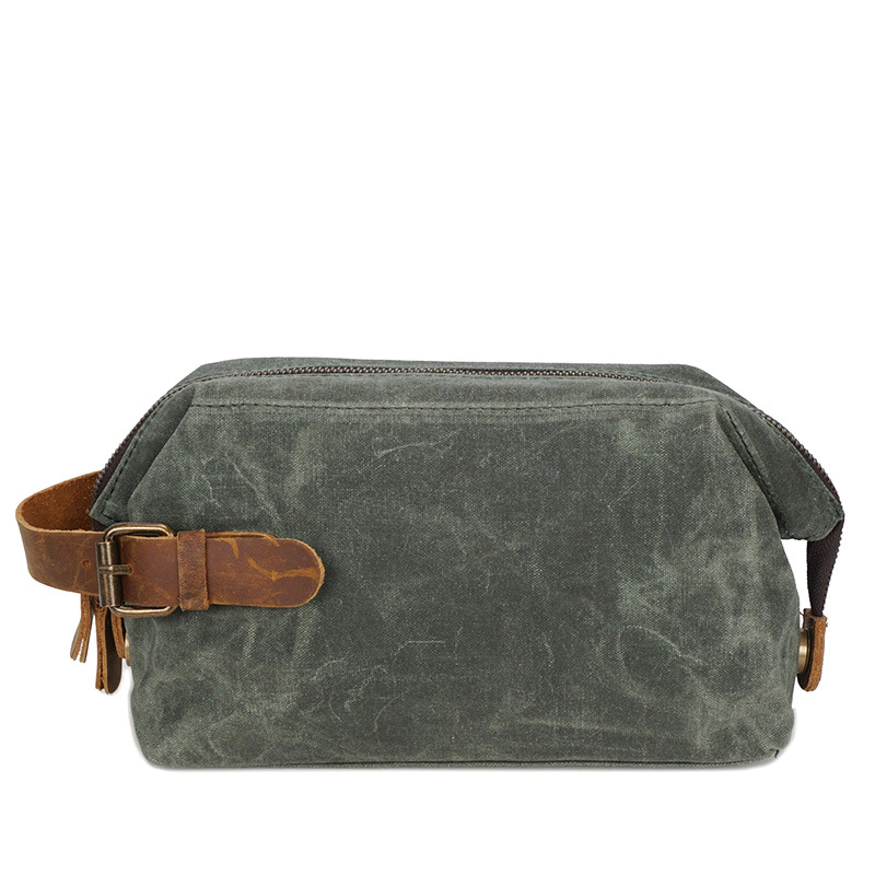 Customized LOGO Waxed Canvas Handbag, Men's Toiletry Bag, Travel Kit, Leather Tote Bags