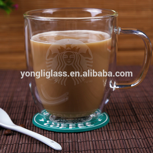 New product transparent 400ml Christmas milk glass, double wall coffee glass for drinks, coffee glass/ Cafe glass with painting