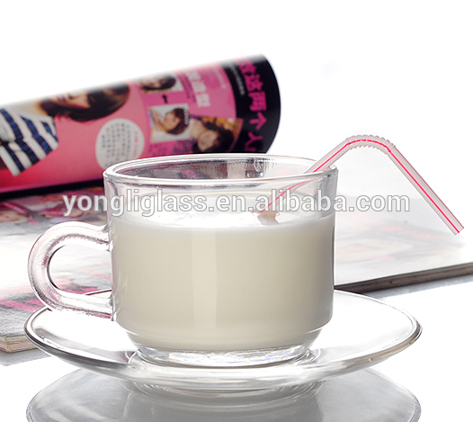 Wholesale glass cup set, cappuccino cup set, glass coffee cup with suacer set