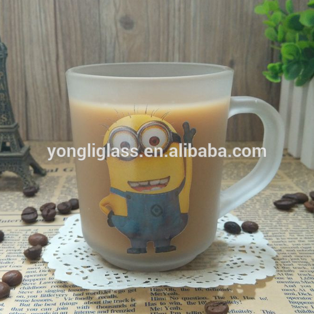 Hight quality pyrex glass coffee mugs with cartoon logo, frosted irish coffee glass, clear coffee mug tea glass with handle