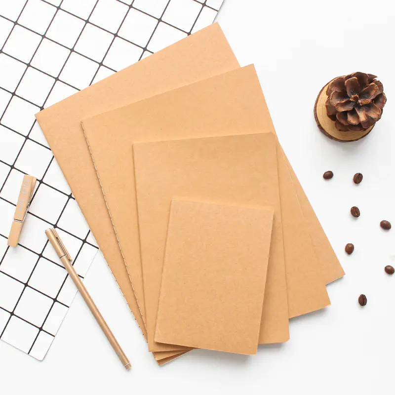 Customized A5 Lined Paper Writing Notebook Brown Kraft Cover Sewing Thread Cheap Notebooks