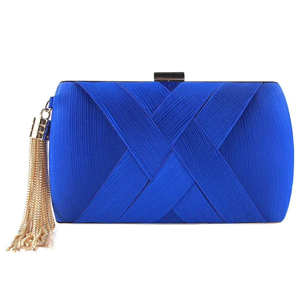 New Arrival Silk Satin Metal Tassel Lady luxury evening clutch bags chain wedding party money purses and handbags for women