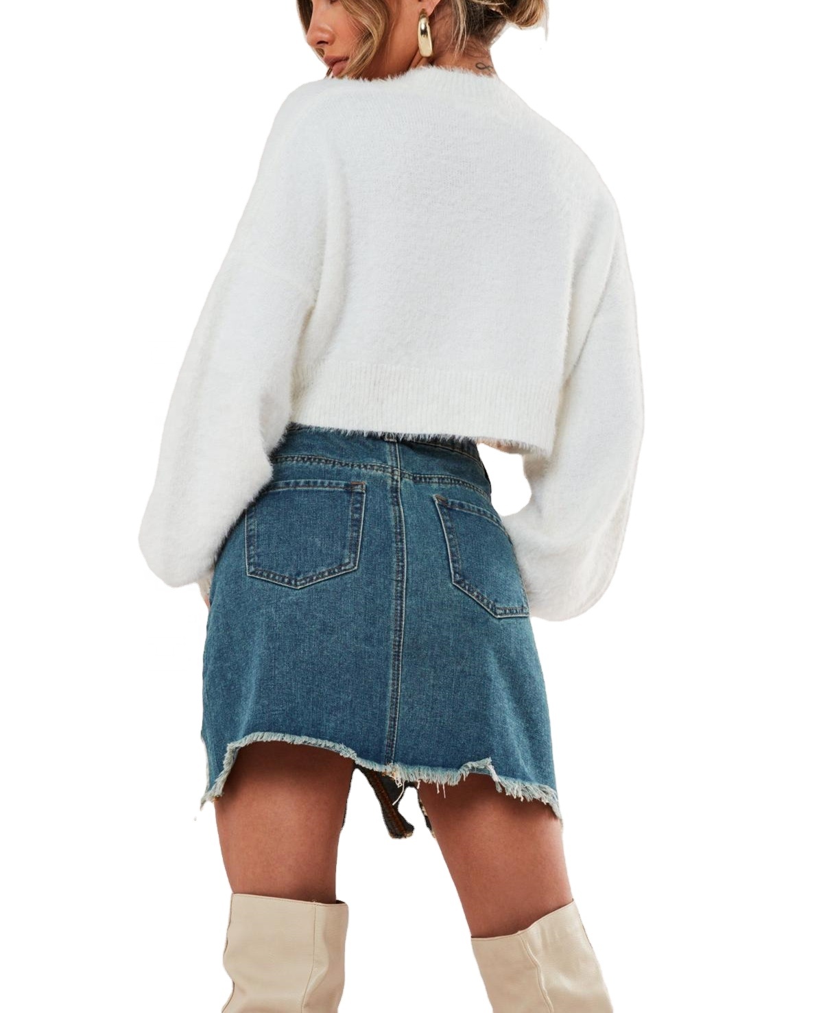 Top Selling Wholesale High Waist SkirtsCasual Pockets Button Women Denim Skirts